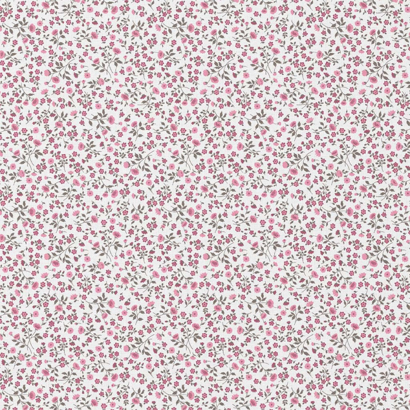Coton imprimé ELENIE Vieux Rose / Blanc